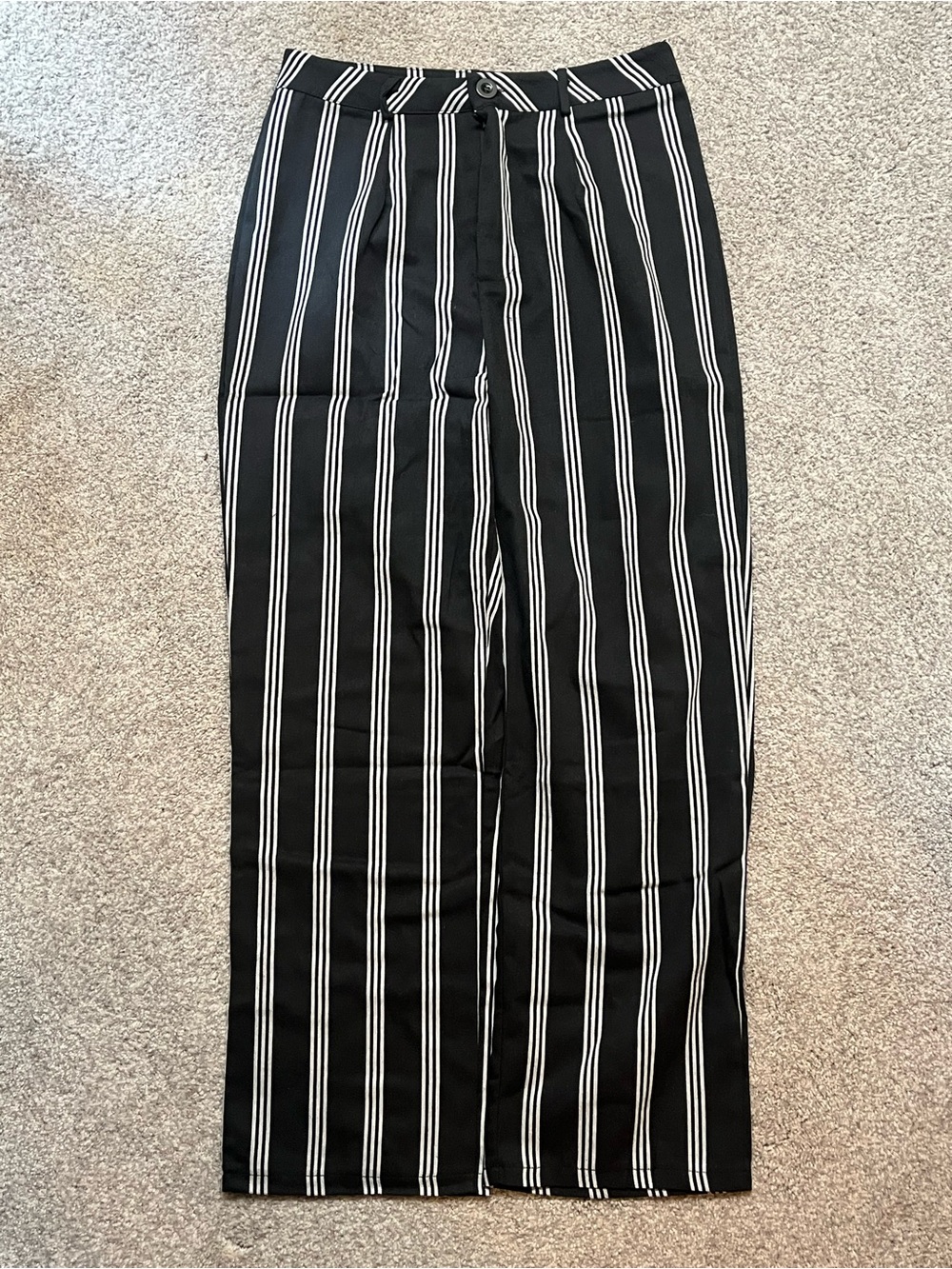 Corporate Goth Black & White Vertical Stripe High-Waist Pants, Pinstripe Size M - Picture 4 of 7
